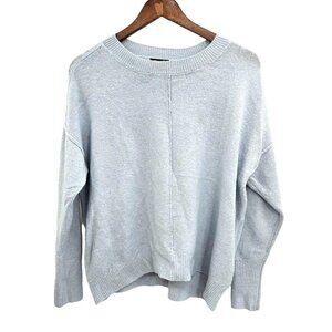 Vince Camuto Womens Sweater Small Oversized Blue Crew Neck Stretch Cropped Hi Lo
